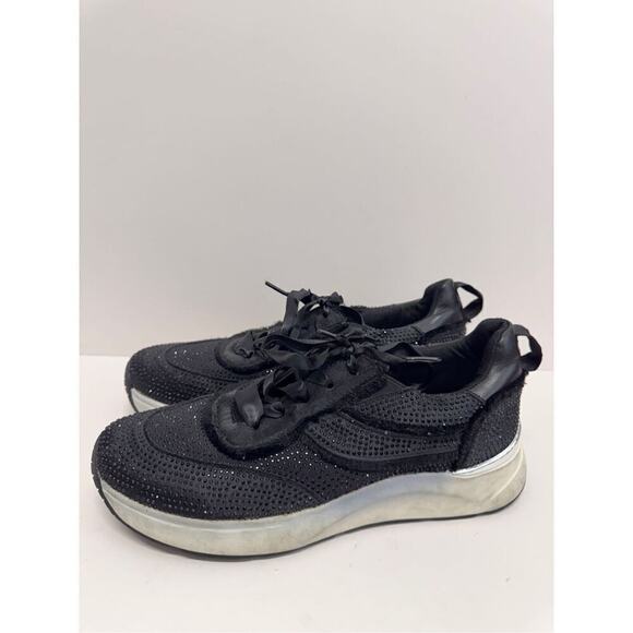 Kenneth Cole Sneakers Womens Size 7.5 Black Rhinestone Ribbon Ties - Picture 3 of 9